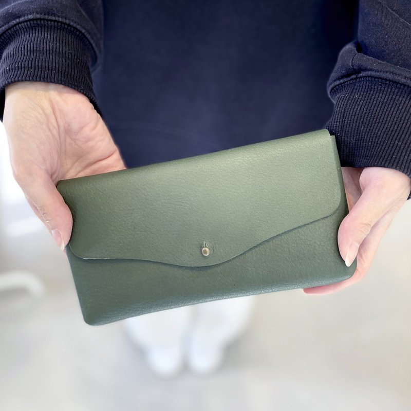 牛纹皮 × 牛床绒面 简约长款钱包【森林绿】 - 皮夹/钱包 - 真皮 绿色