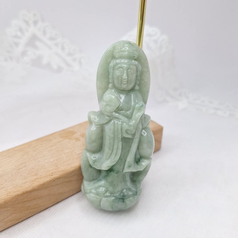 青绿站姿观音吊坠 | 天然缅甸玉A货翡翠 - 项链 - 玉石 