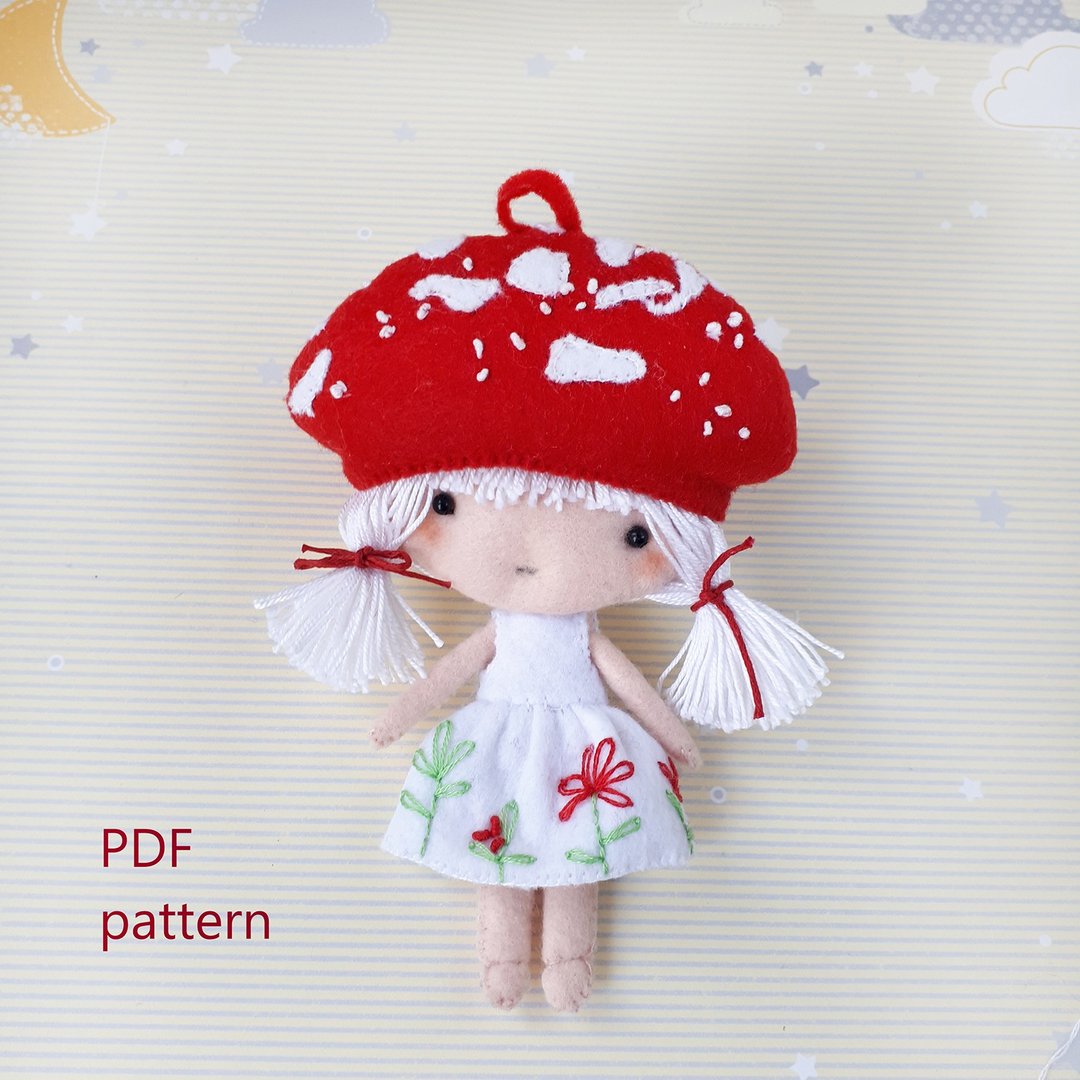 Mushroom Doll felt sewing pattern, Plush nursery decor, Toys felt, plush pattern - 线上课程/教学影片 - 羊毛 红色