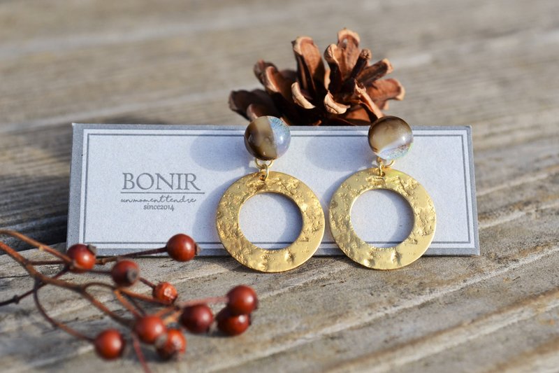 Br + roue - 耳环/耳夹 - 玻璃 咖啡色