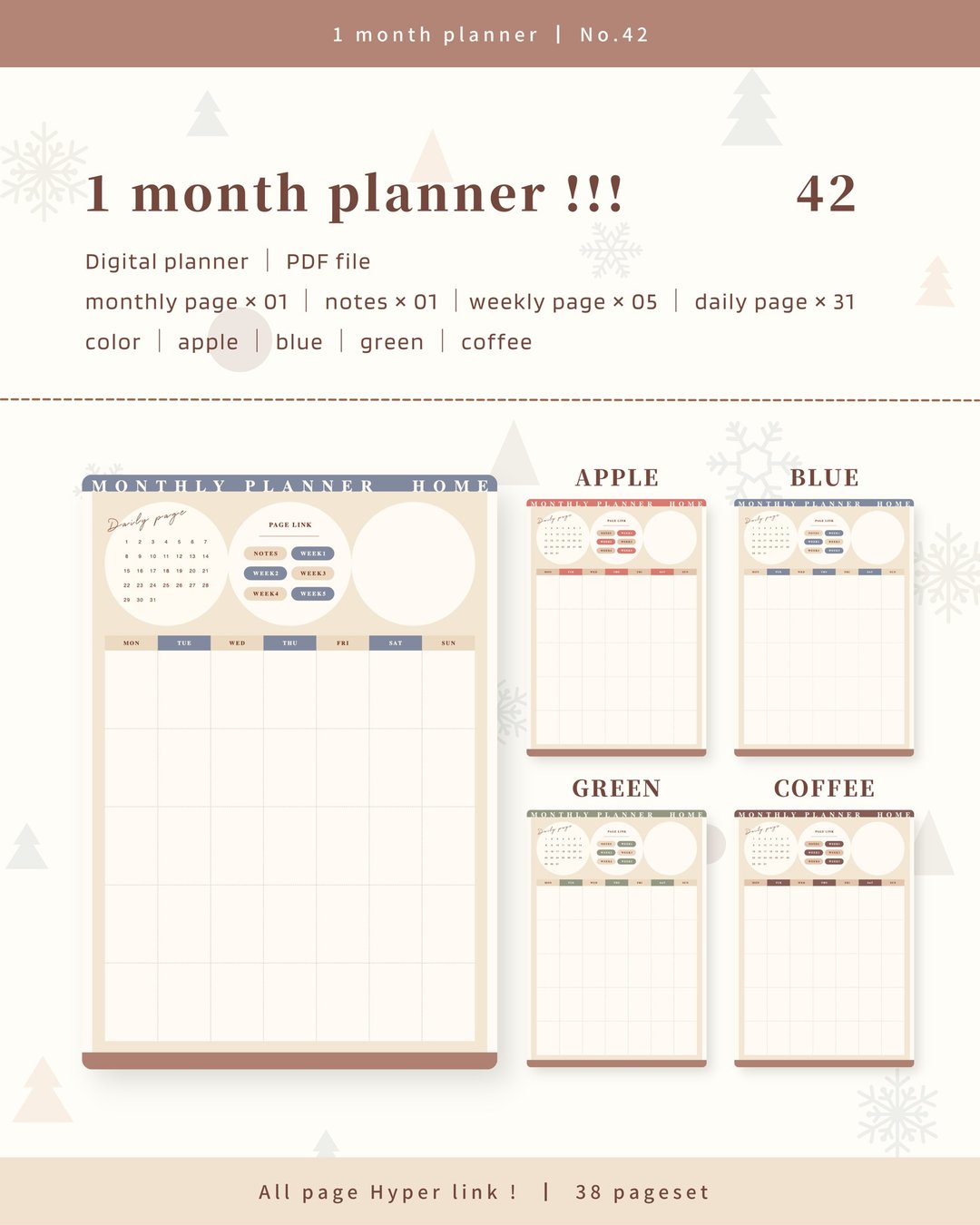 [Monthly planner / No.42 / vertical] Digital planner that can be used repeatedly every month - 其他数码商品 - 其他材质 