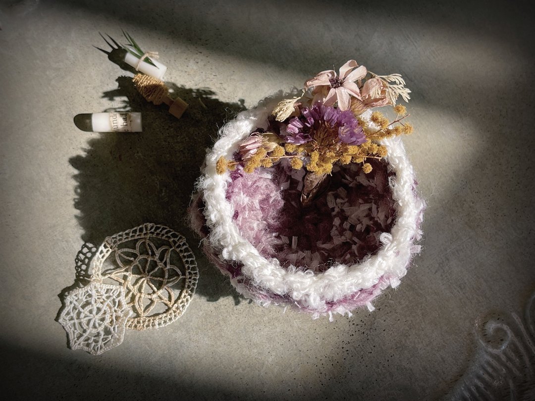 Knitting 生命之花置物篮 - 薰衣草山丘 - 置物架/篮子 - 棉．麻 