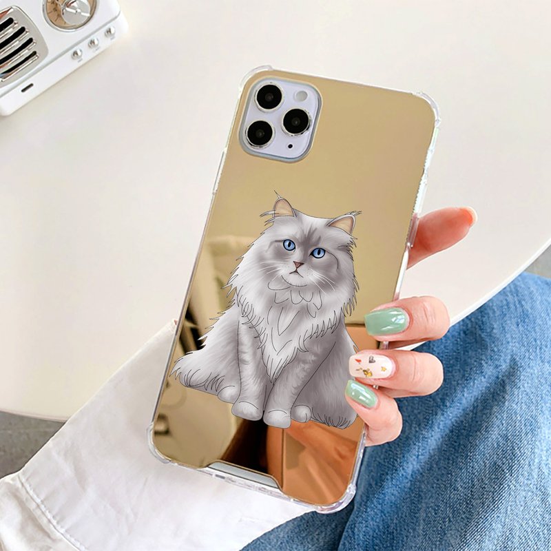 客制化礼物 手绘卡通风宠物帆布袋 小狗小猫咪生日纪念日似颜绘 - 手机壳/手机套 - 塑料 金色