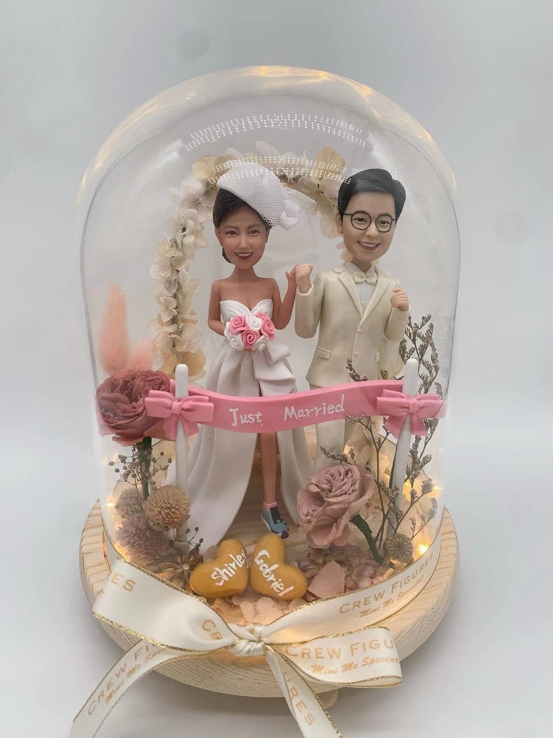 真人版双人公仔永生花樽・保鲜干燥花/婚礼小物/新婚礼物/求婚礼 - 干燥花/捧花 - 粘土 多色