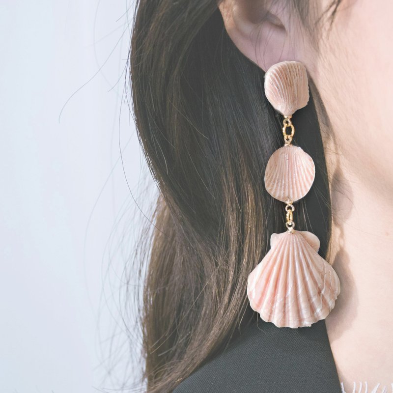 夏日恋曲_粉肤贝壳耳环 - 耳环/耳夹 - 其他材质 粉红色