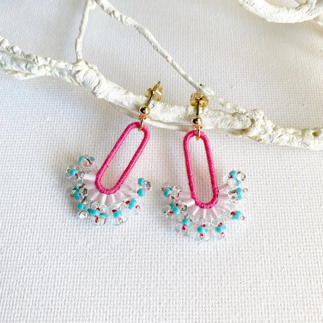 Coral earrings Clip-On[pink] - 耳环/耳夹 - 玻璃 粉红色