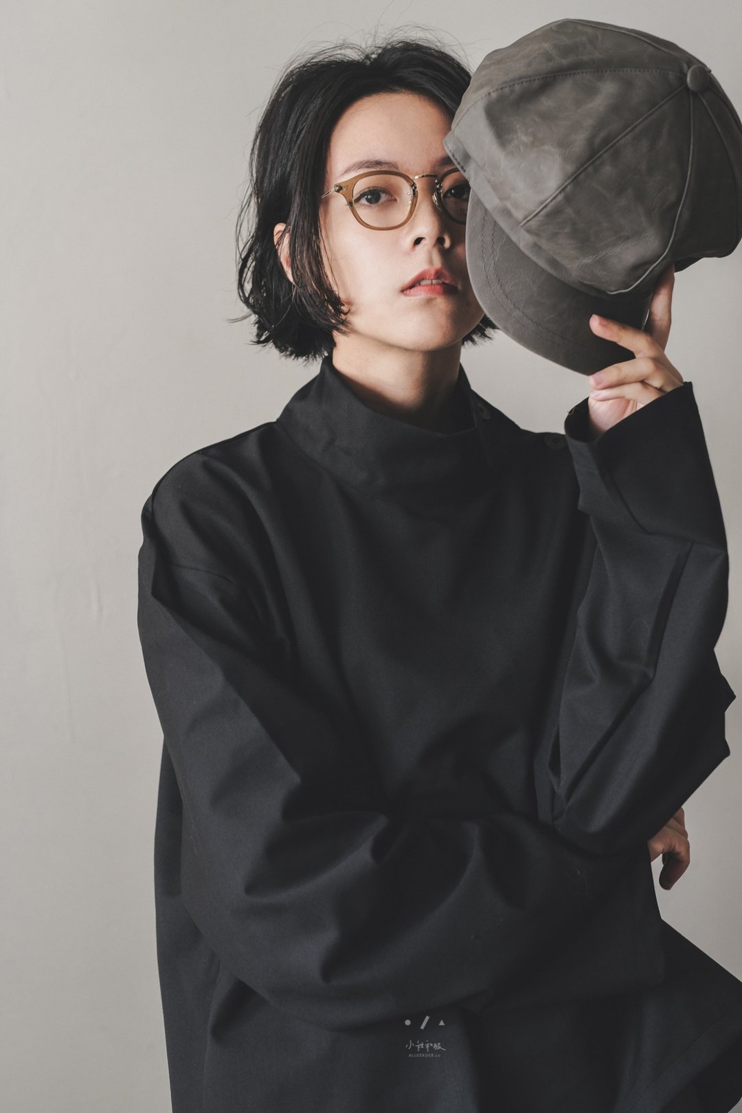 斜领扣正式剪裁衬衫 - 女装衬衫 - 棉 黑色