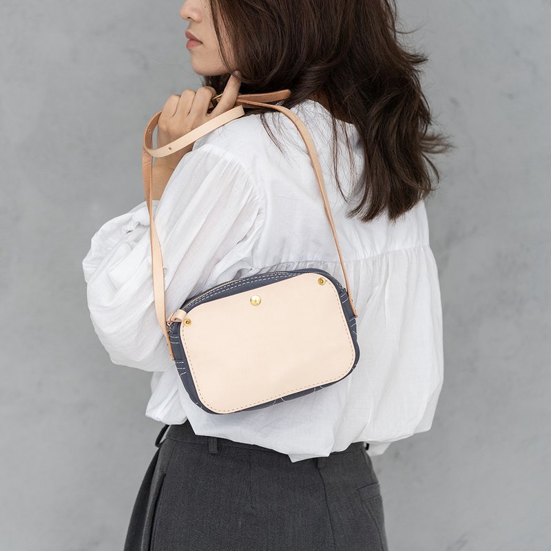 BOX | 便当包相机包小方包文艺女士迷你轻便单肩包 - 侧背包/斜挎包 - 真皮 蓝色