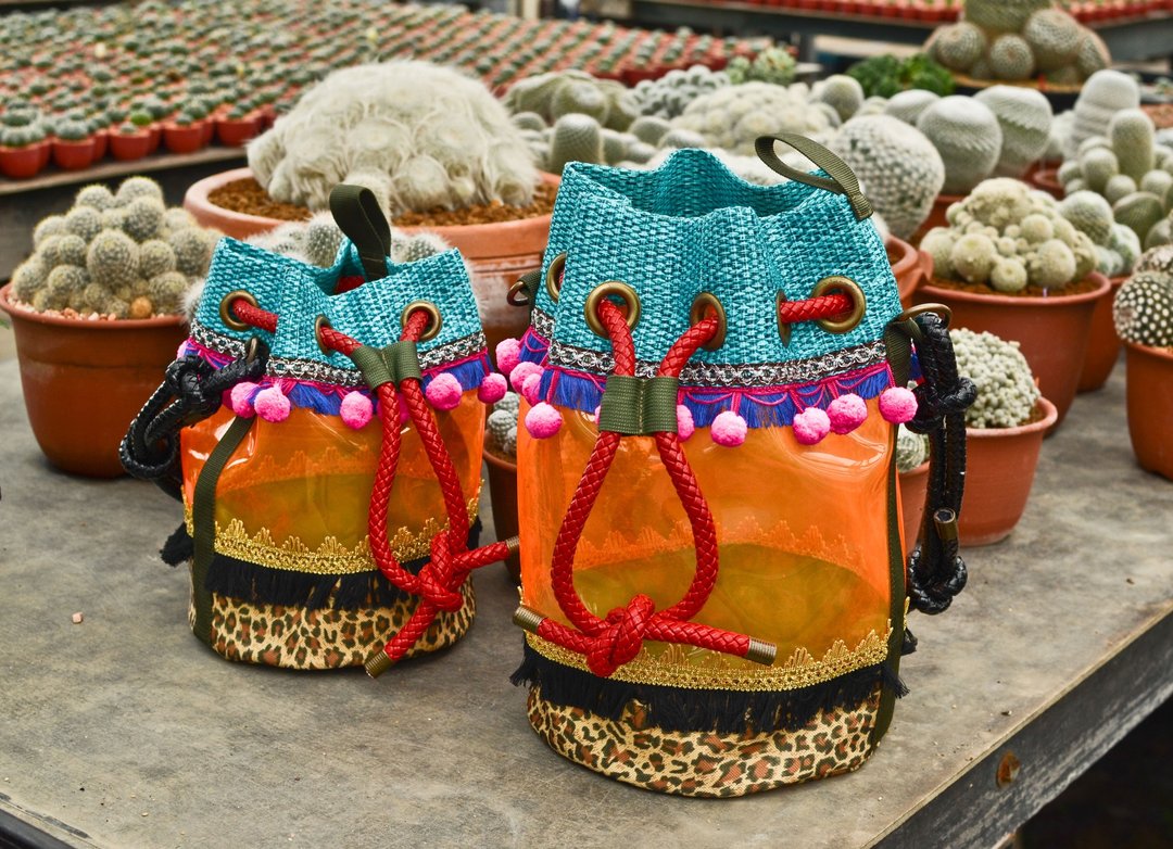 'BUCKET' Drawstring Beach Bucket Bag in Leopard Drum (Leo/Orange) - 手提包/手提袋 - 防水材质 橘色