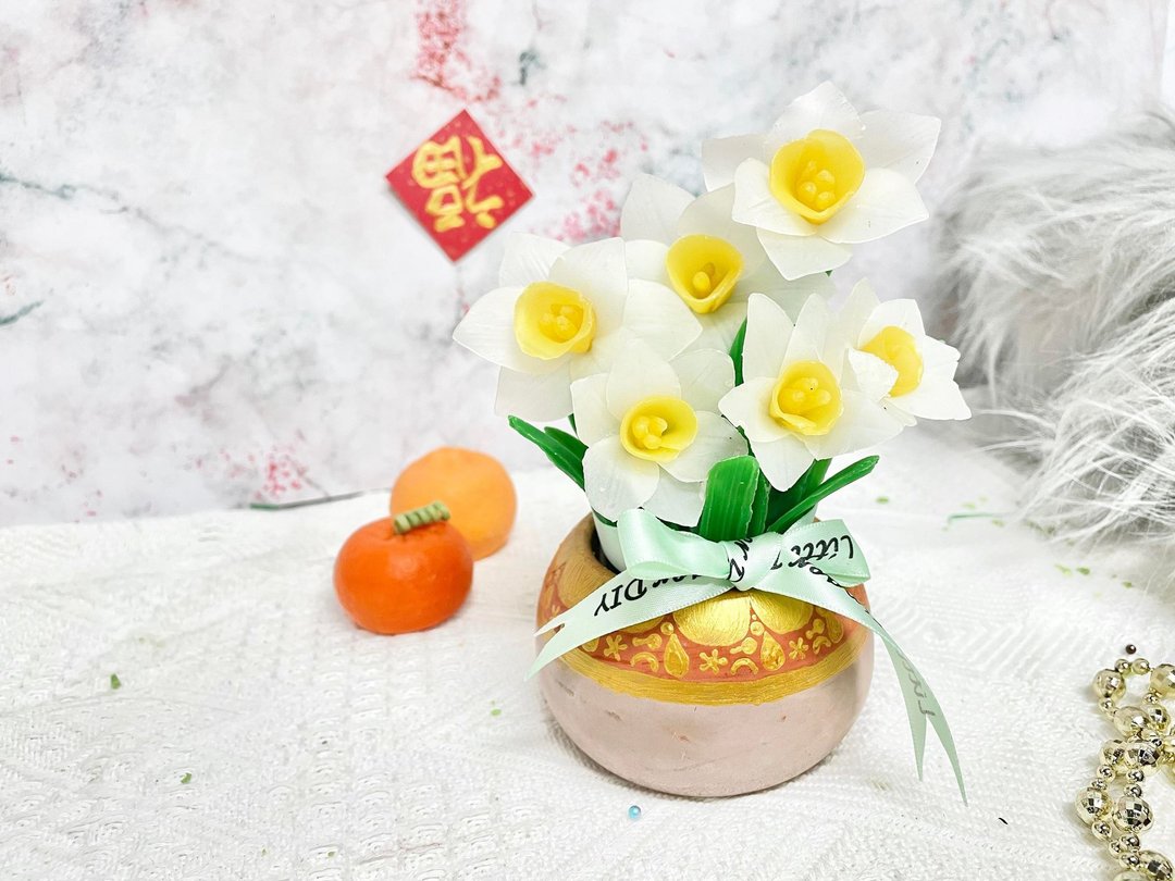 【新年限定】贺年水仙蜡烛小盆栽 - 蜡烛/烛台 - 蜡 