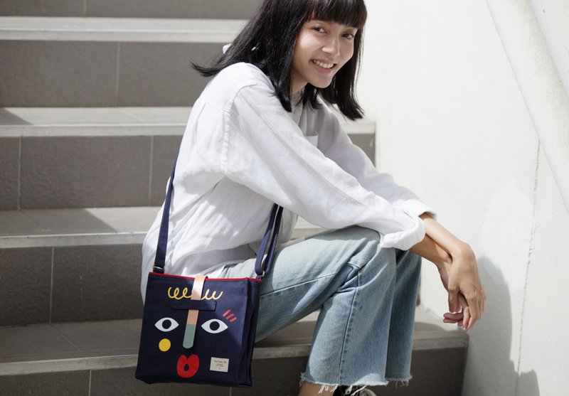 Jam bag Carrie sling bag - 侧背包/斜挎包 - 棉．麻 蓝色