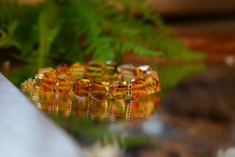 【神山晶礦】天然無優化金珀靈珀菱形切面手排鏈 - 手链/手环 - 半宝石 金色