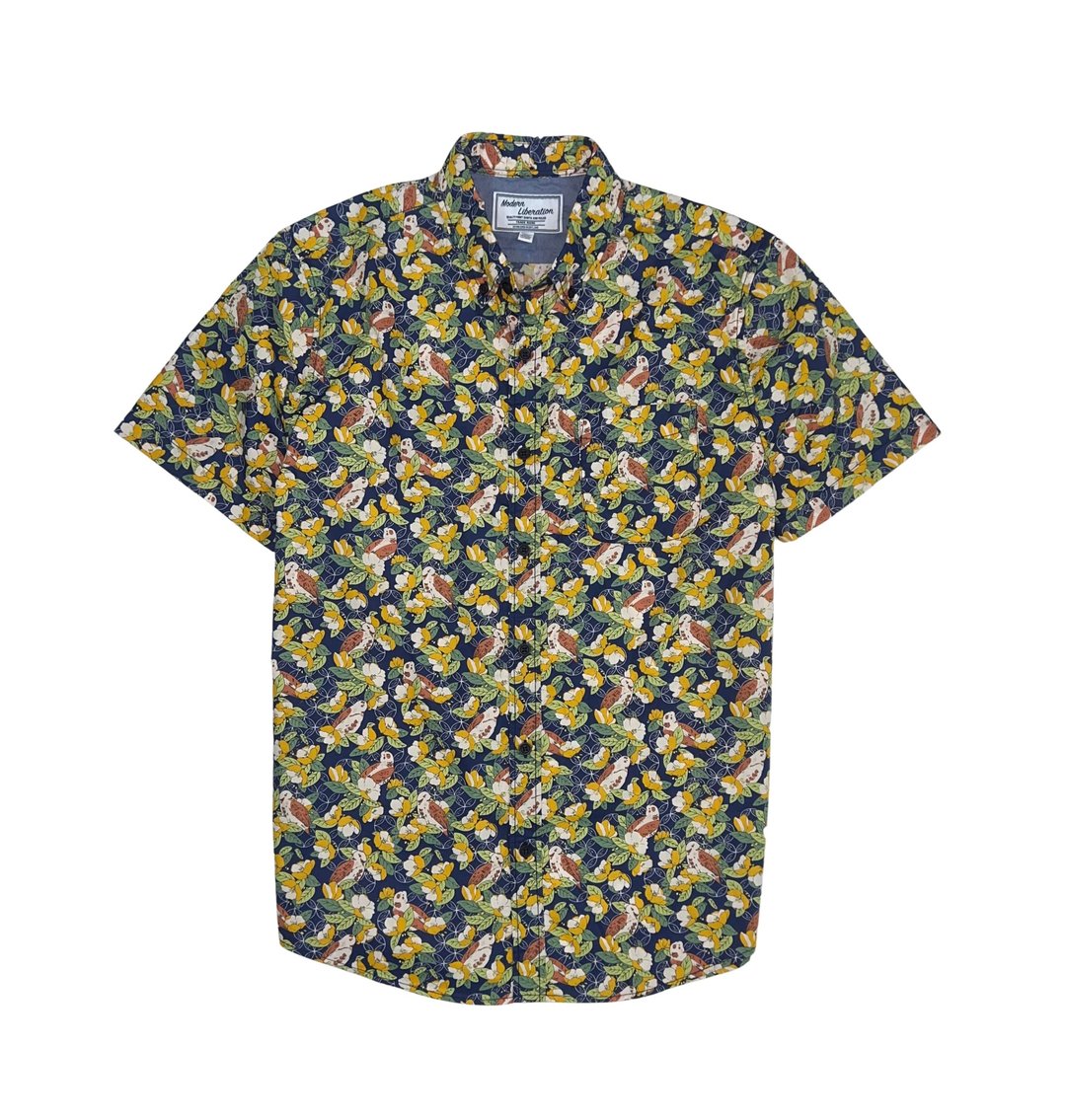 Men's Bird Print Shirt 小鸟图案衬衫 - 深蓝 - 男装衬衫 - 棉 卡其色