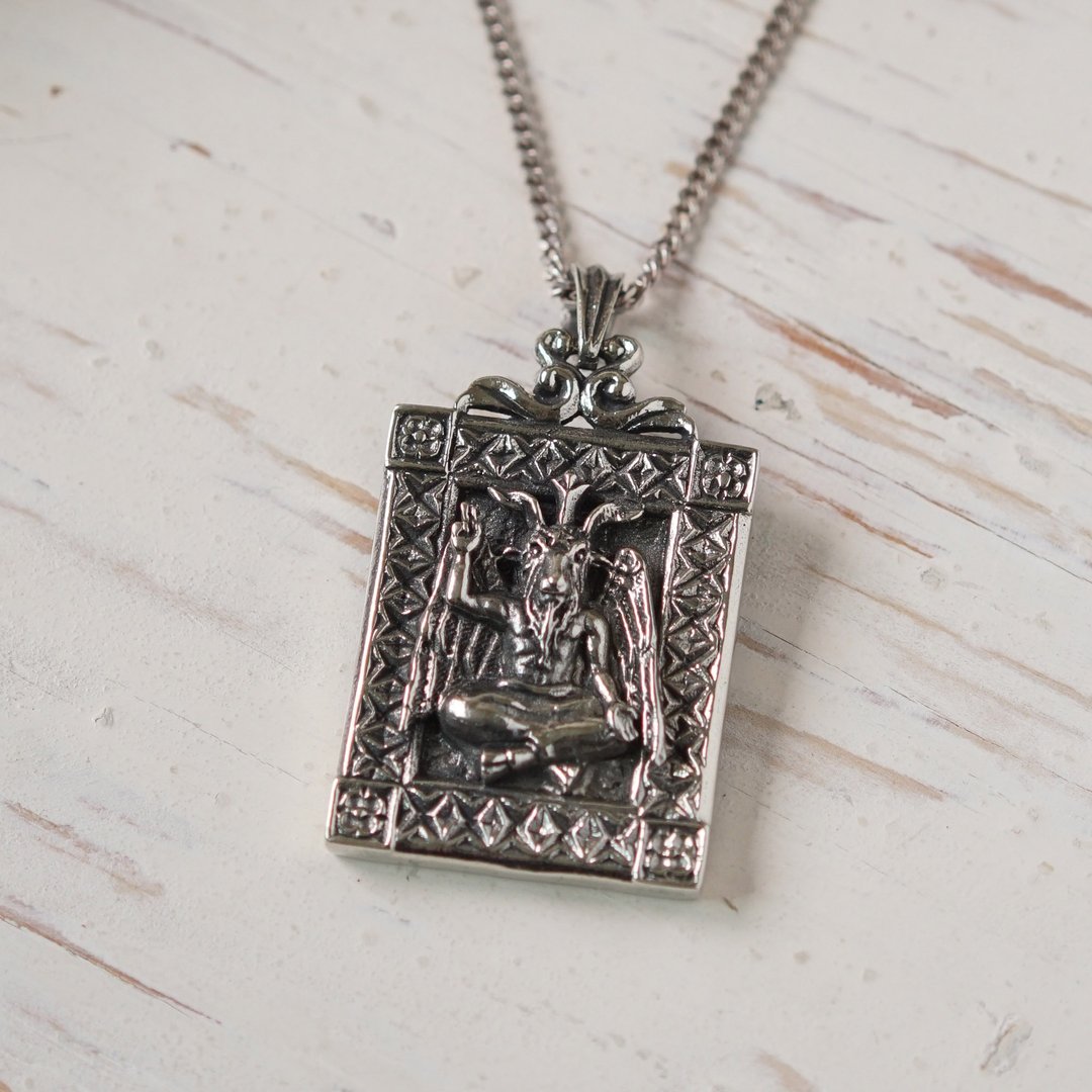 Baphomet 男士吊坠项链由 925 纯银 925 撒旦五角星制成 - 项链 - 纯银 银色