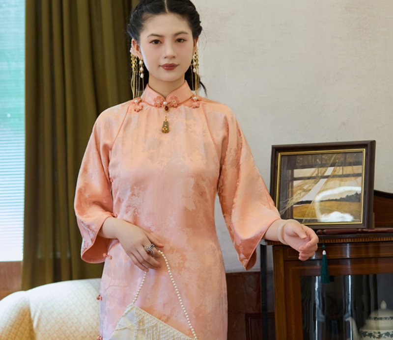 【毓婳】 新中式復古/古法倒大袖马甲/旗袍 - 旗袍 - 其他材质 粉红色