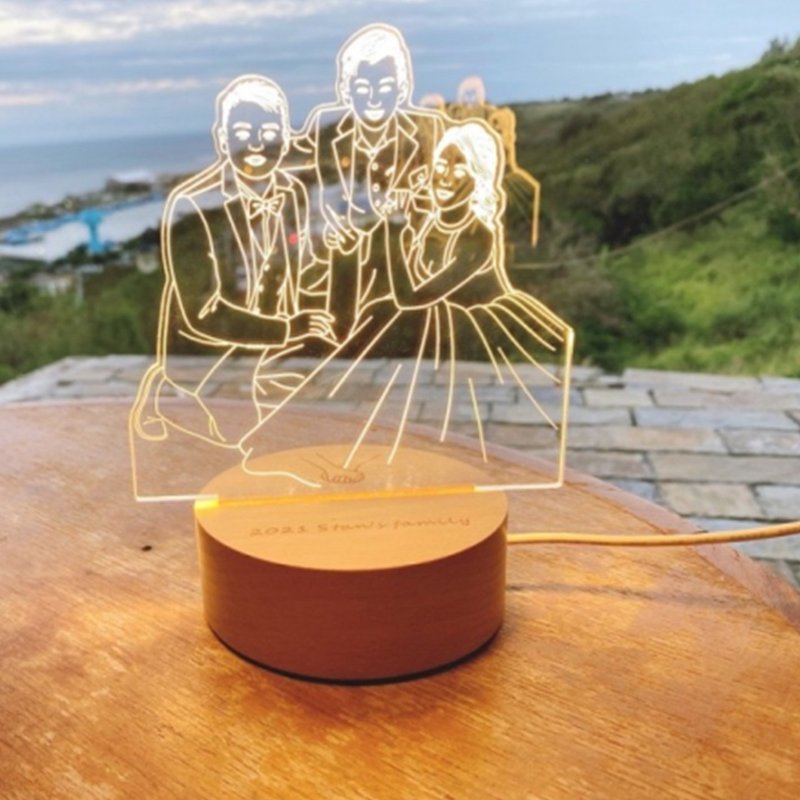 家人就是幸福【写实线条】 原木Led夜灯蓝牙喇叭   定制化夜灯 - 灯具/灯饰 - 木头 粉红色