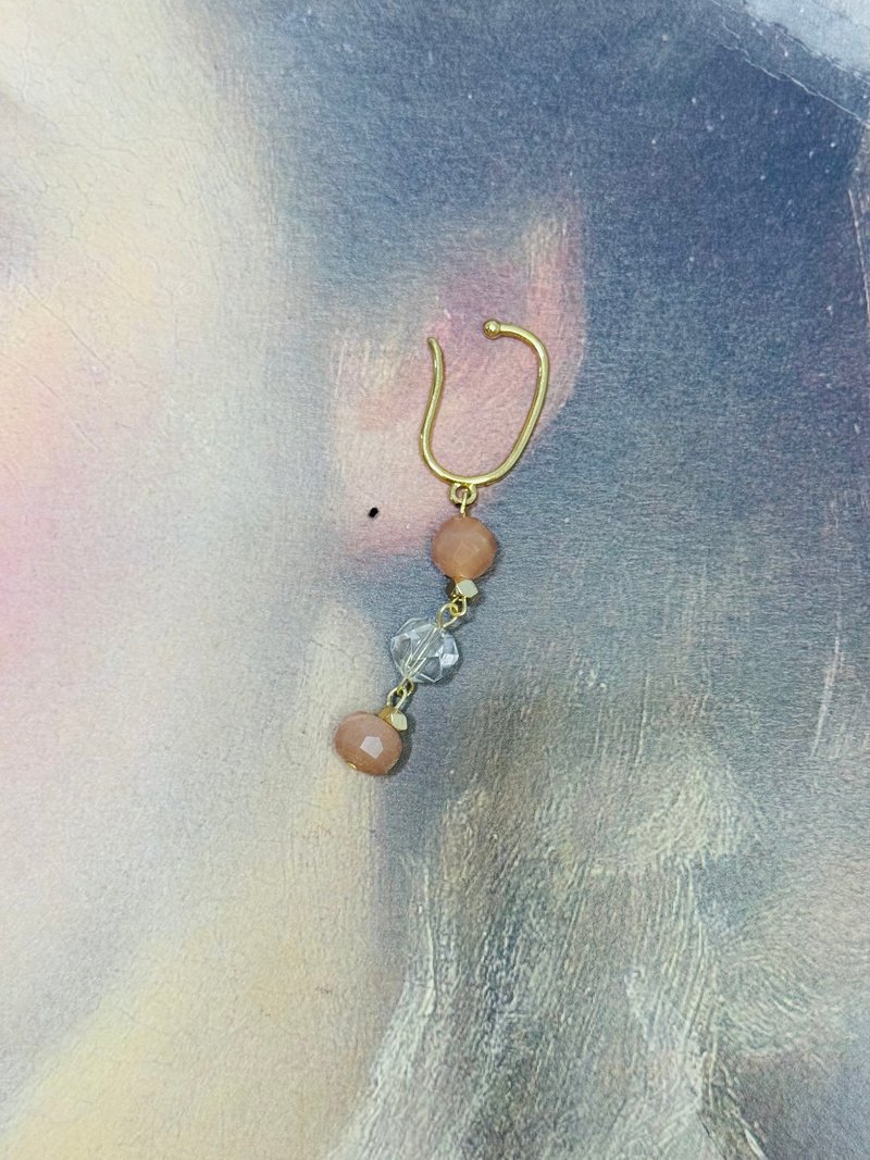 耳挂系列 - 太阳石与白水晶耳挂 - 耳环/耳夹 - 水晶 橘色