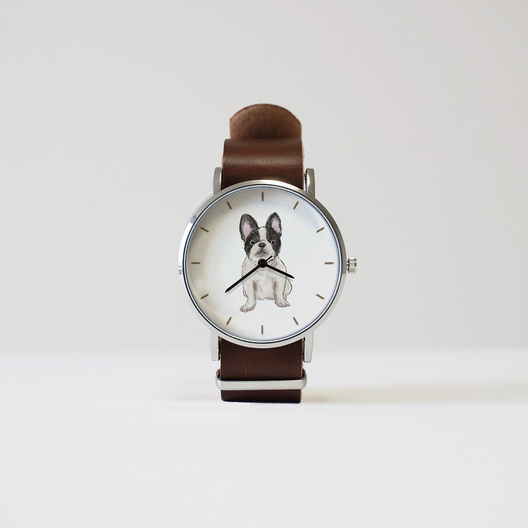 black and white french bulldog watch - 女表 - 其他金属 白色