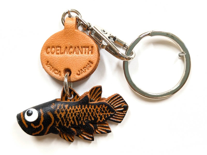 腔棘鱼 迷你皮革钥匙圈 手作 日本制 立体造型 VANCA - 钥匙链/钥匙包 - 真皮 咖啡色