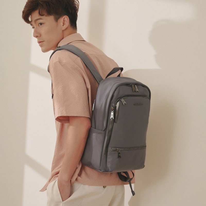 【金安德森】Rowan 知性拉链后背包-铁灰 - 后背包/双肩包 - 聚酯纤维 灰色