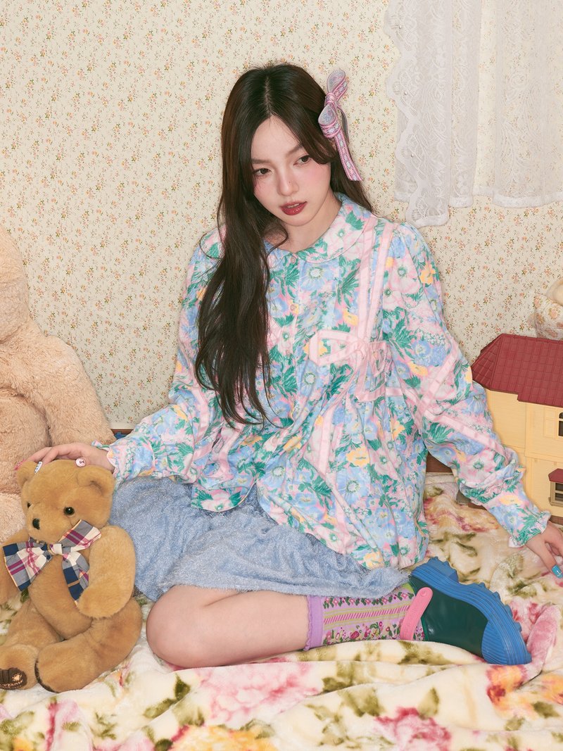 碎花丝带蝴蝶结衬衫长袖复古气质设计感秋季 - 女装衬衫 - 其他材质 多色