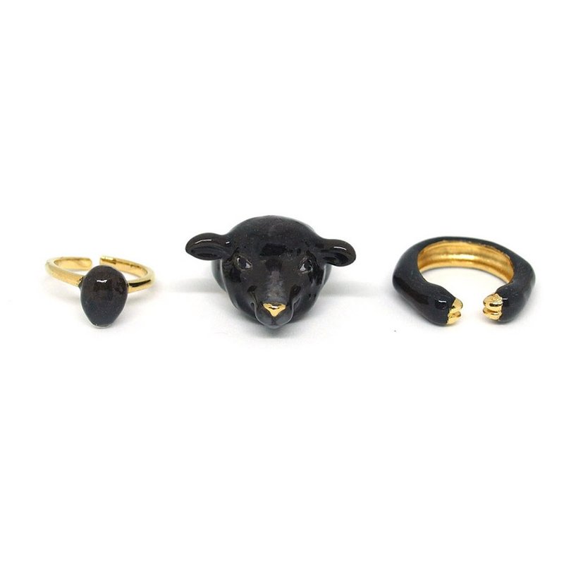 3-Piece Sheep Rings #MaryLou - 戒指 - 其他金属 黑色