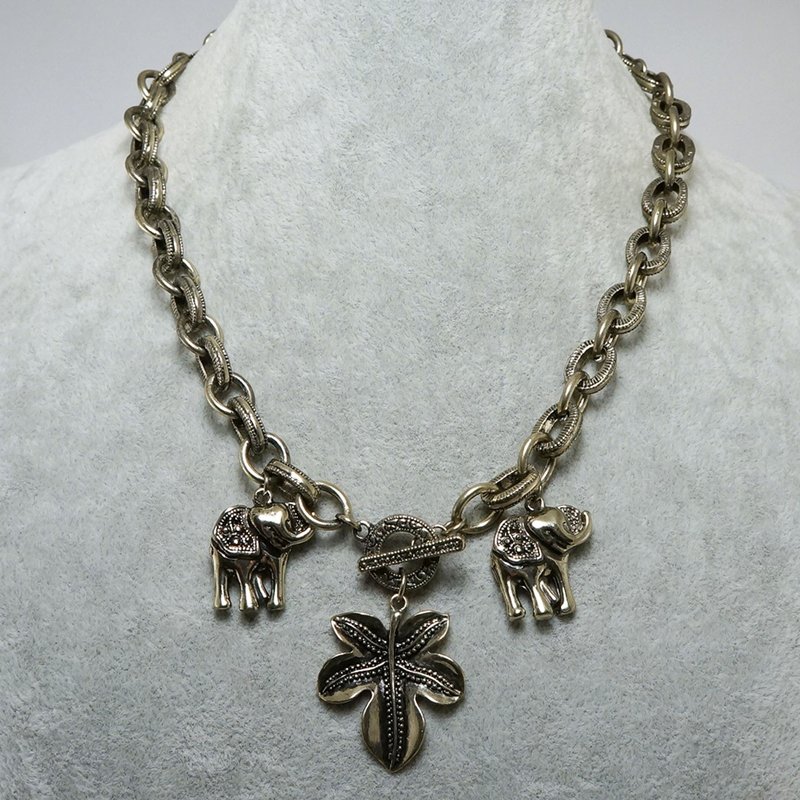 印度大象项链黄铜叶吊坠大链切换项链首饰 - 项链 - 铜/黄铜 金色