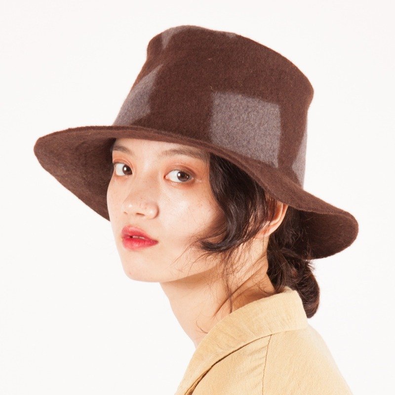 轲人原创手工秋冬羊毛大檐礼帽子女英伦纯羊毛羊毛毡优雅百搭毡帽 - 帽子 - 羊毛 