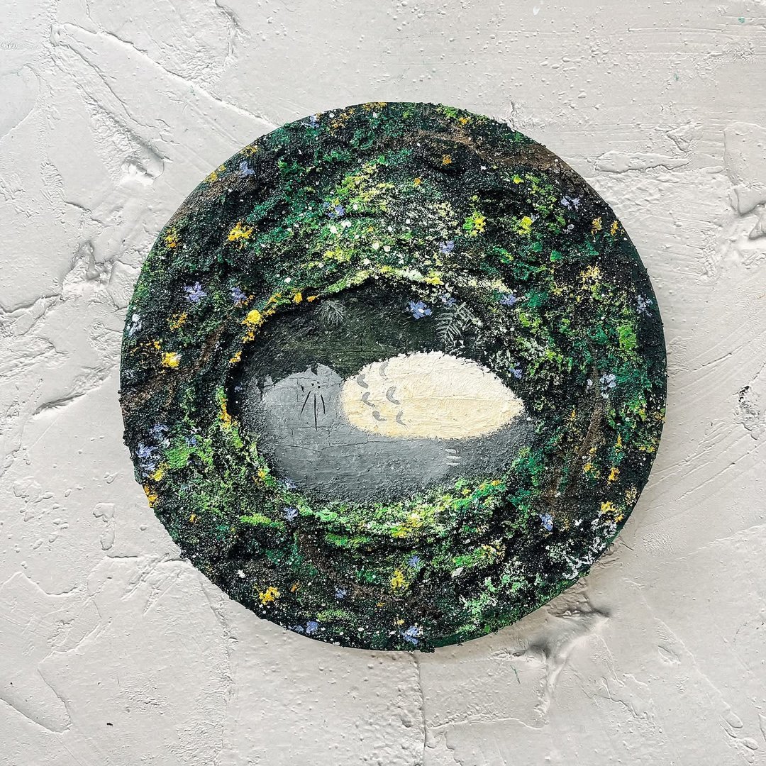 树洞里的龙猫 肌理画作 特别的礼物 生日礼物 手工绘制 无框画 - 海报/装饰画/版画 - 棉 