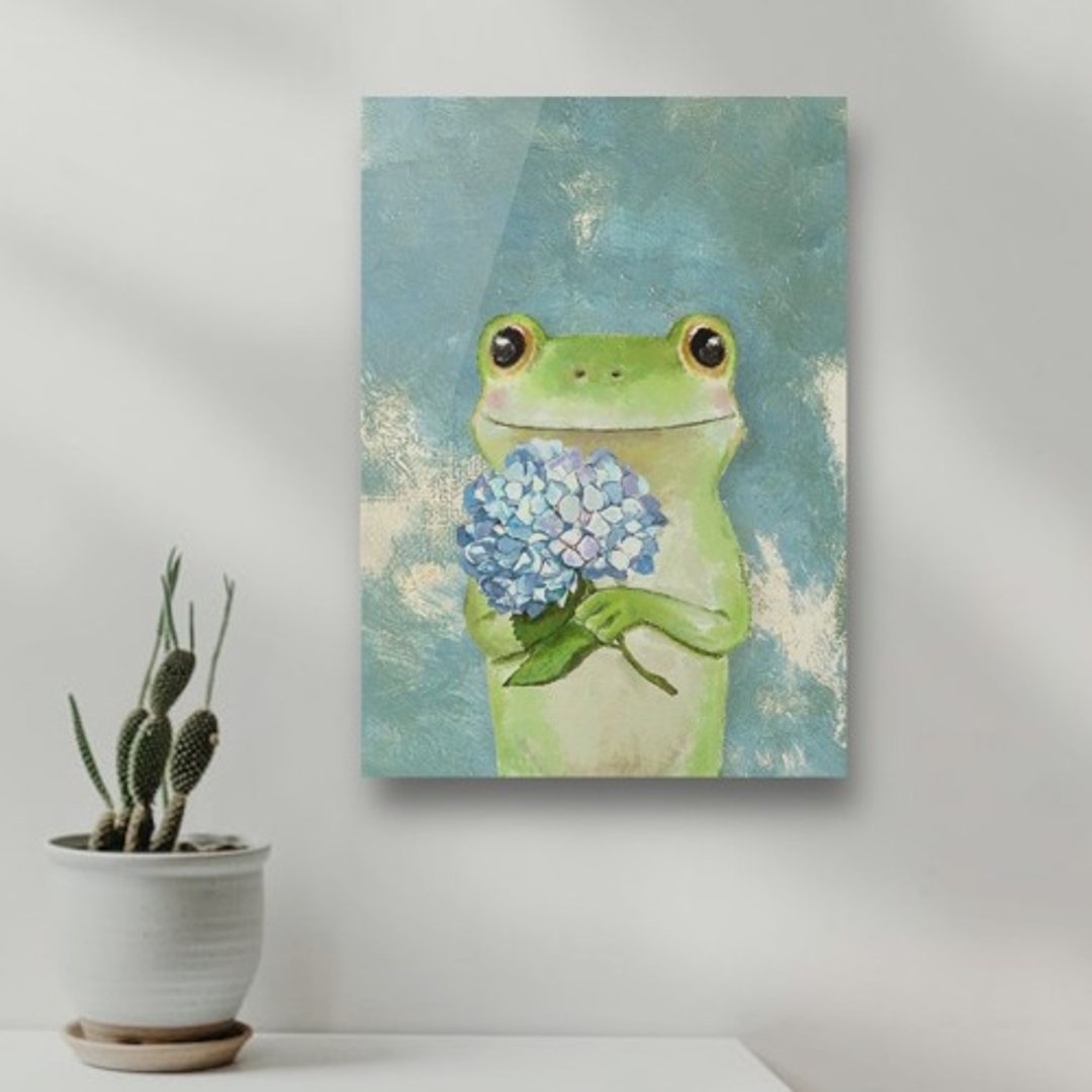 帆布板【绣球花和青蛙】 - 海报/装饰画/版画 - 棉 蓝色