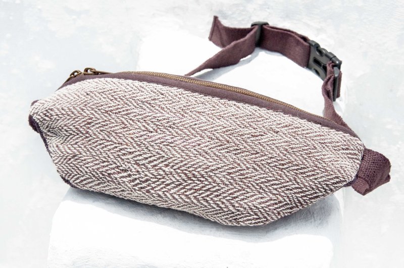 随身腰包 棉麻腰包 手织布侧背包 斜背包 随身包 帆布包-咖啡拿铁 - 侧背包/斜挎包 - 棉．麻 咖啡色