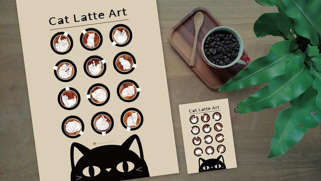 猫咪咖啡拉花海报 Cat Latte Art - 卡片/明信片 - 纸 