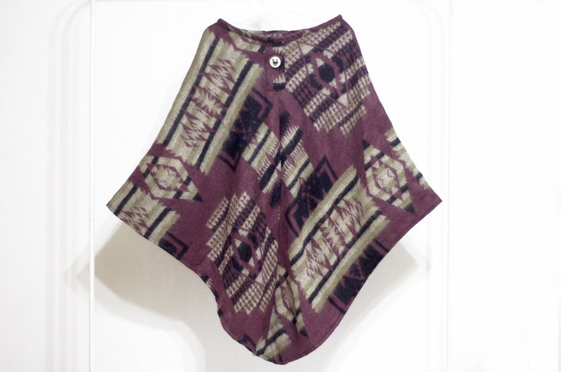 情人节礼物生日礼物 限量一件针织纯羊毛披巾 / 民族风斗篷 / 印地安流苏披巾 / 波希米亚斗篷披肩 / 羊毛斗篷 / 手织围巾 - 摩洛哥风 紫色黑色图腾世界 - 丝巾 - 羊毛 多色