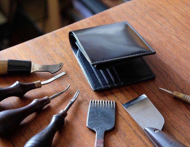 MILDY HANDS - SW01COIN 马臀皮短夹 Japanese shell cordovan - 皮夹/钱包 - 真皮 黑色