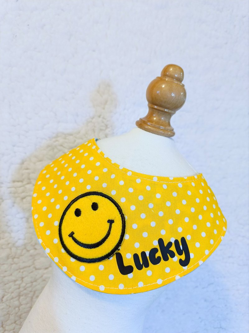 卡通 哈哈笑 笑脸  smiley face 名字造型颈饰 宠物 猫犬 狗 围巾 - 衣/帽 - 棉．麻 黄色