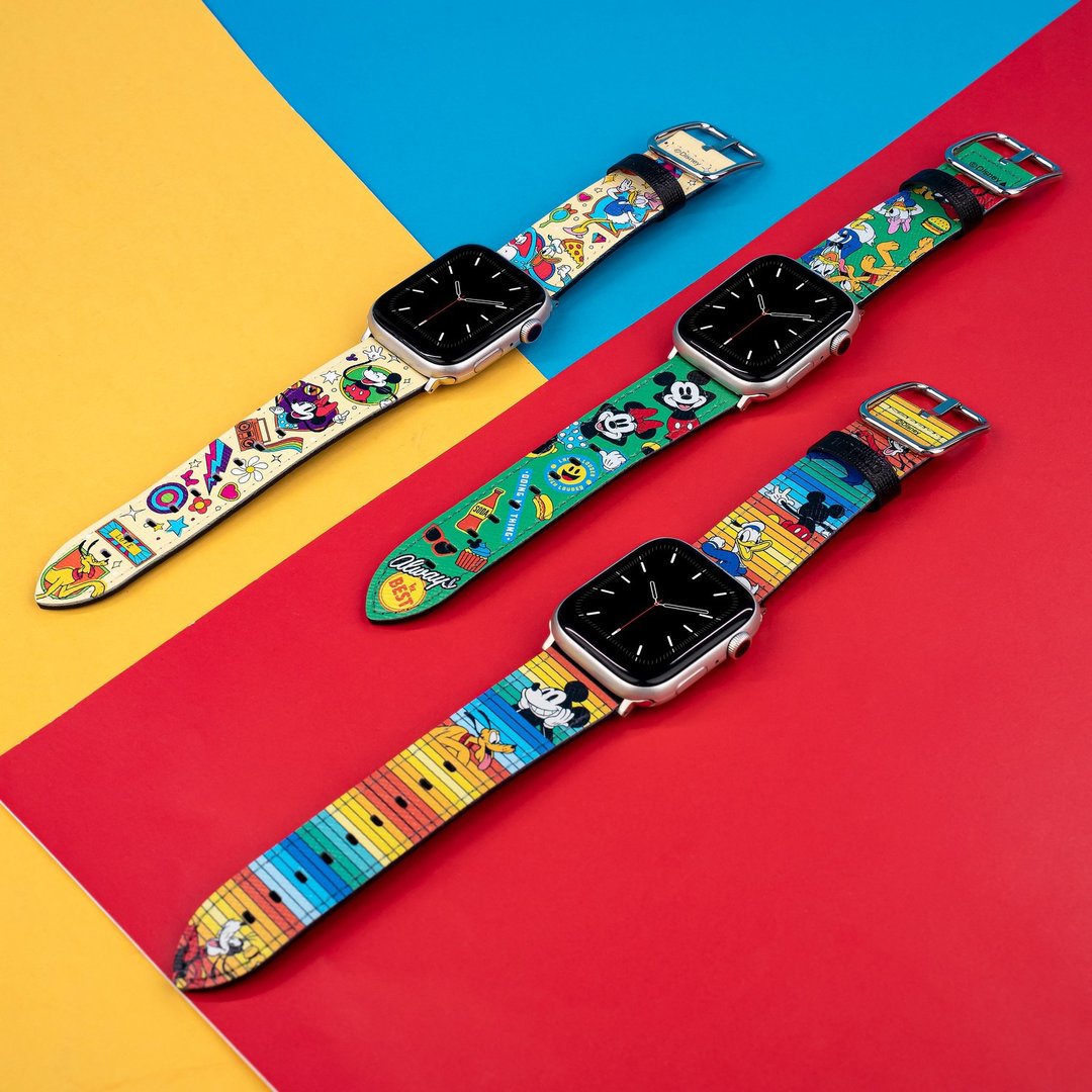 迪士尼米奇老鼠十字压纹牛皮革Apple Watch真皮表带Series 1-8,SE - 表带 - 真皮 