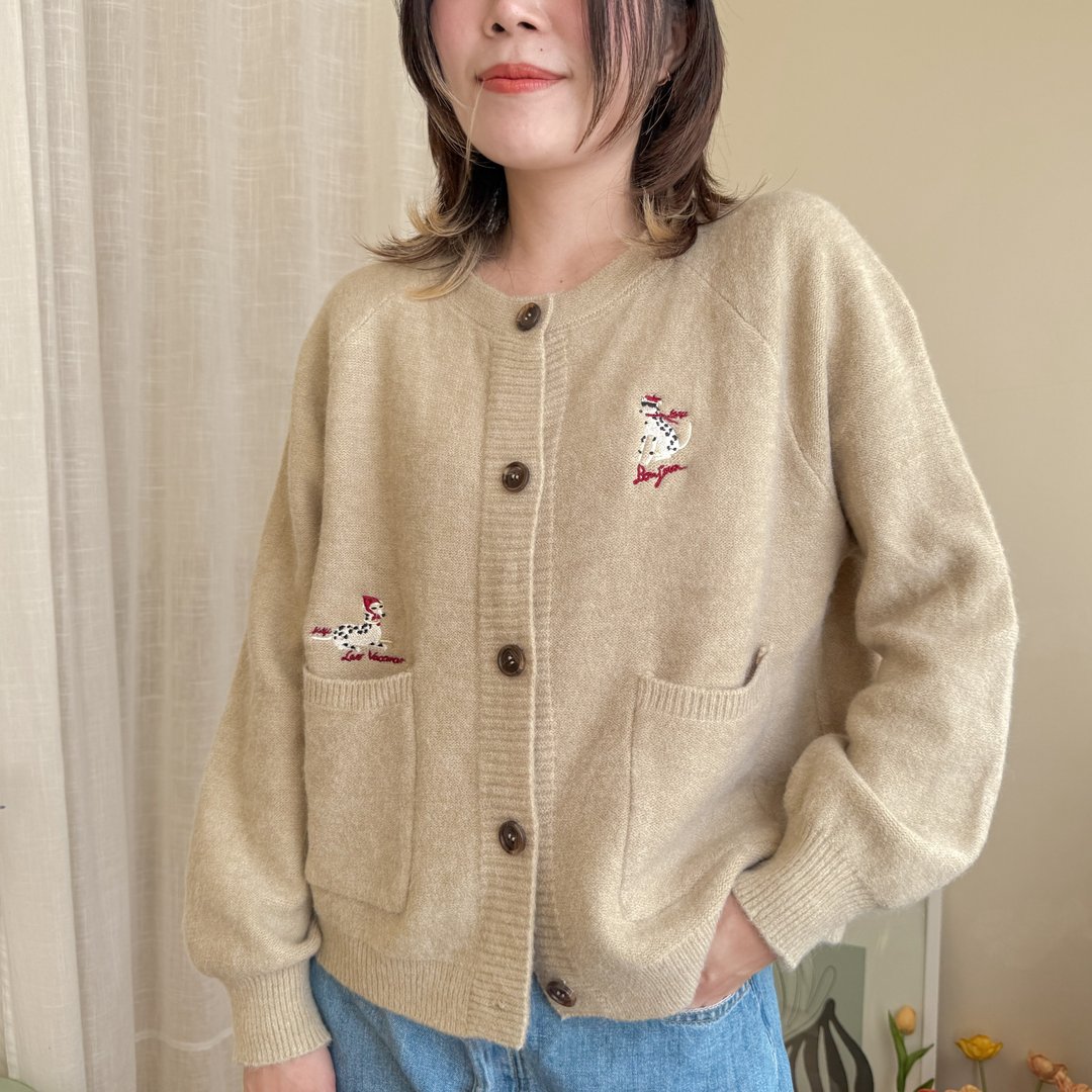 Cardigan 有口袋开襟衫 Milk Tea Color 浅奶油棕色 - 女装针织衫/毛衣 - 聚酯纤维 卡其色