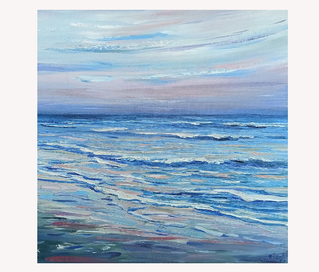 Seaside Painting Original Art Ocean Wall Art - 海报/装饰画/版画 - 棉 蓝色
