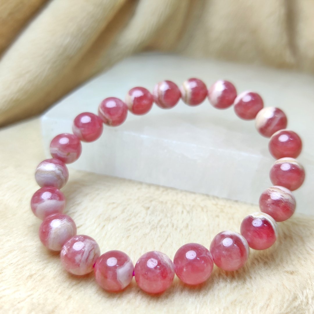 五花腩 红纹石 Rhodochrosite 9mm 手串 手链 天然水晶 - 手链/手环 - 玉石 