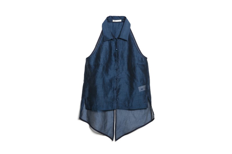 削肩后开衩背心（亮蓝） - 女装上衣 - 棉．麻 