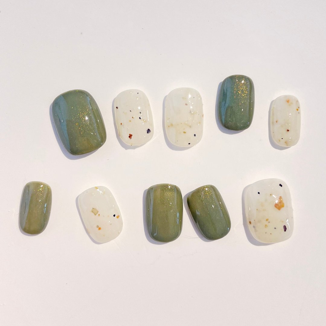 抹茶脆片/短方圆/定制化手工穿戴美甲片 - 其他 - 防水材质 绿色