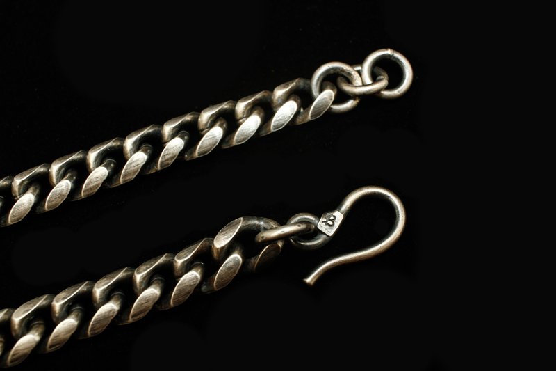 【纯银系列】9.1mm 斜切 925 纯银 古巴手链 粗矿百搭 (欢迎定制) - 手链/手环 - 纯银 银色