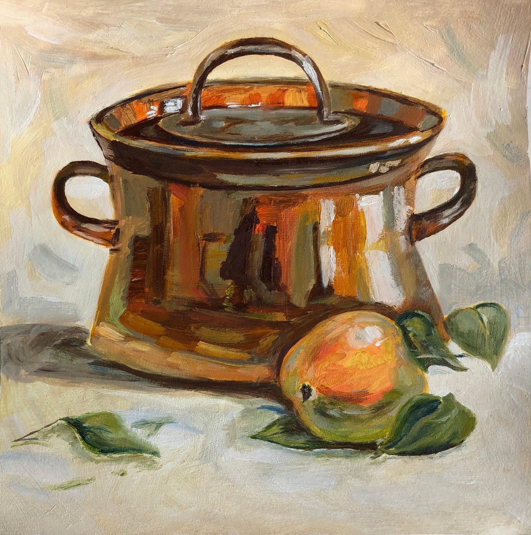 Pot and Apple Original oil painting - 墙贴/壁贴 - 其他材质 橘色