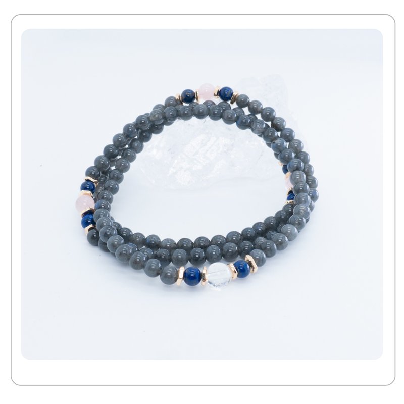Zen | 108念珠 108 Beads 拉长石 白水晶楞严咒心 青金石 粉晶 - 手链/手环 - 水晶 黑色