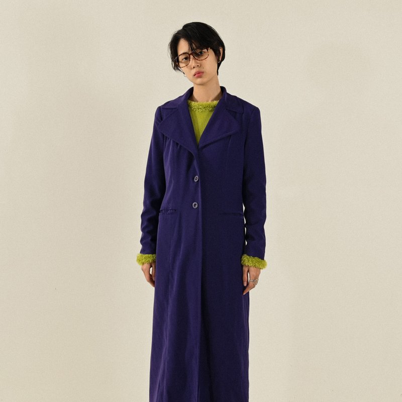 【NaSuBi Vintage】修长轮廓绒面长版古着风衣 - 女装休闲/机能外套 - 其他人造纤维 