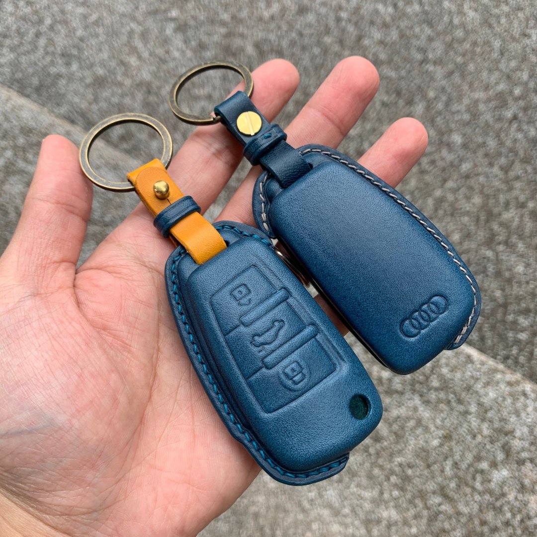 Audi 奥迪 Buttero 汽车钥匙皮套 e tron A4 A3 A5 A6 Q5 A8 Q7 - 钥匙链/钥匙包 - 真皮 橘色