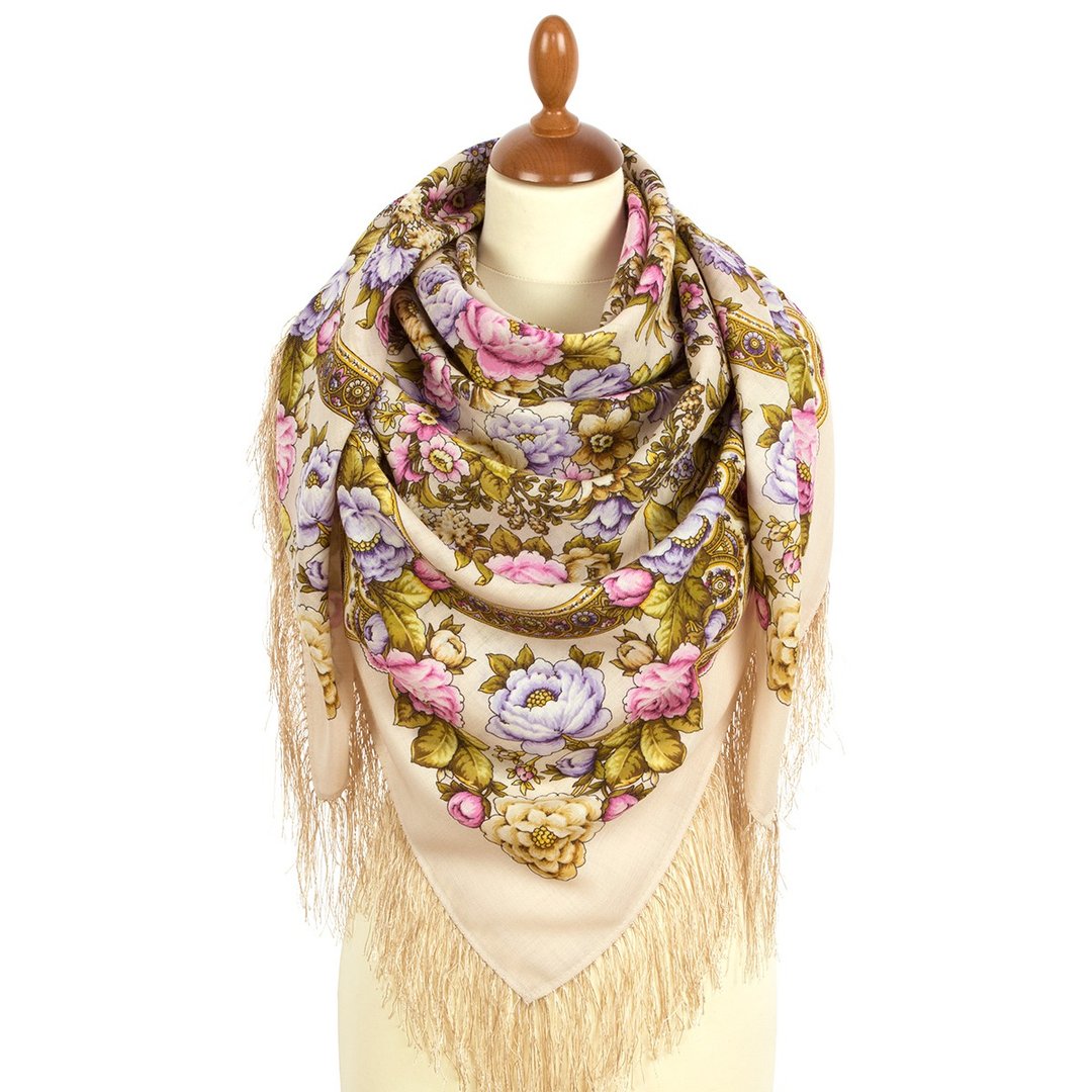 Pavlovo Posad Russian Shawl 100% Wool Scarf Wrap Silk Fringe 125x125 cm 2000-3 - 丝巾 - 羊毛 多色