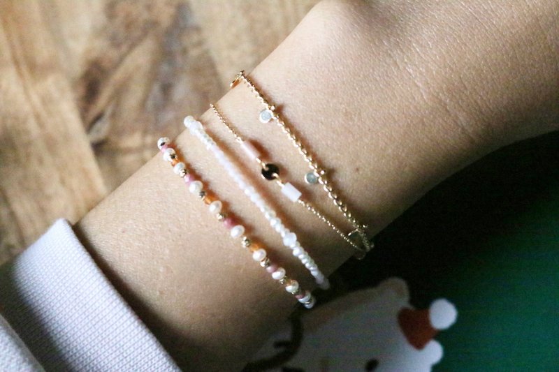 手环 珍珠 玛瑙 红纹石 - 笑穴 - - 手链/手环 - 半宝石 橘色