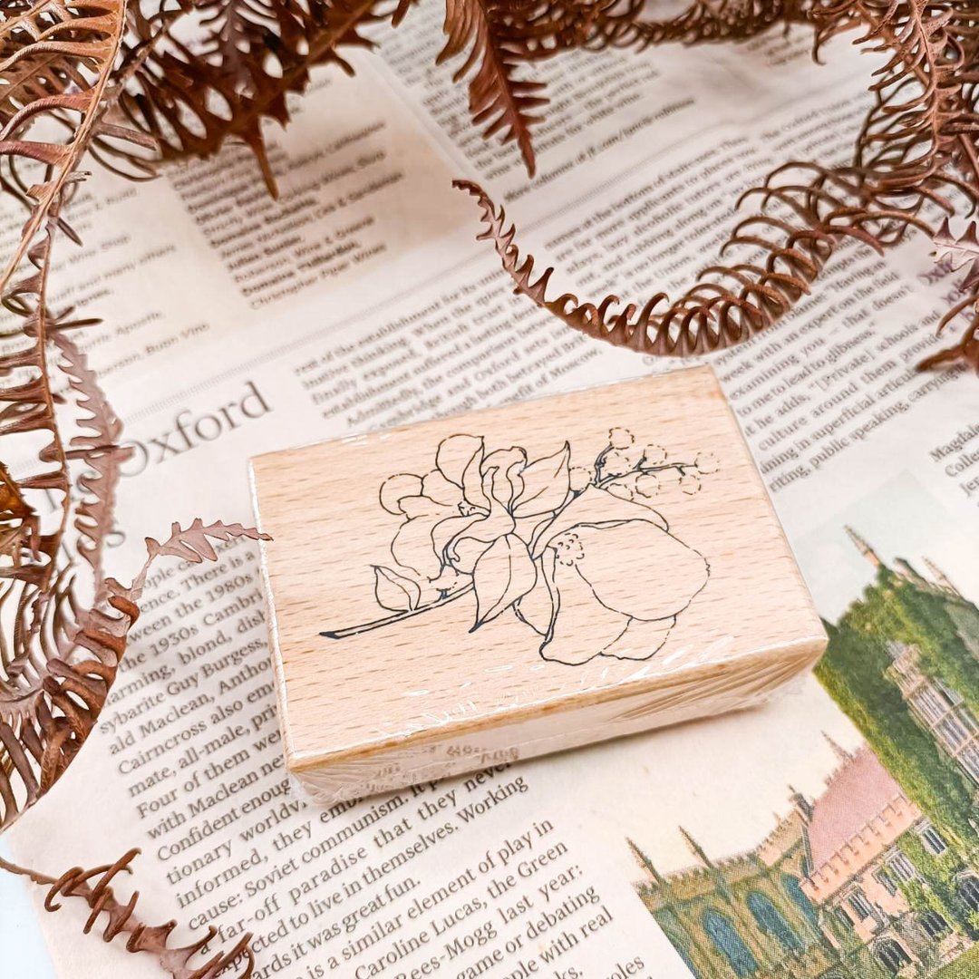 PS003W_花系列C/ Flower series.C/櫸木印章 Wood Rubber Stamp - 印章/印台 - 木头 卡其色