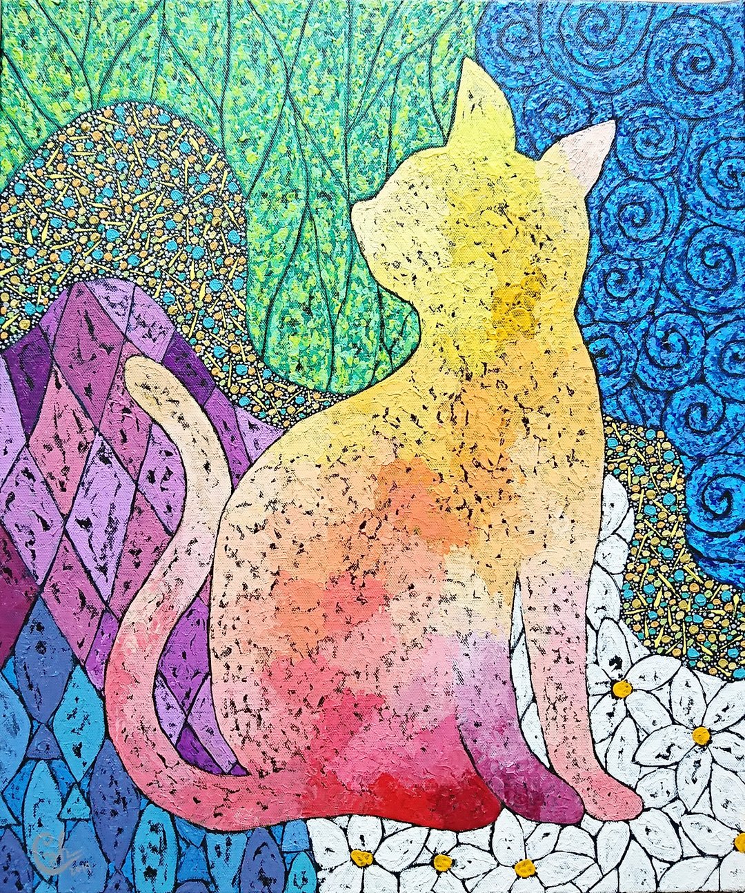 动物绘画 猫咪绘画－分享爱, 波波猫 - 订制画像 - 棉 多色